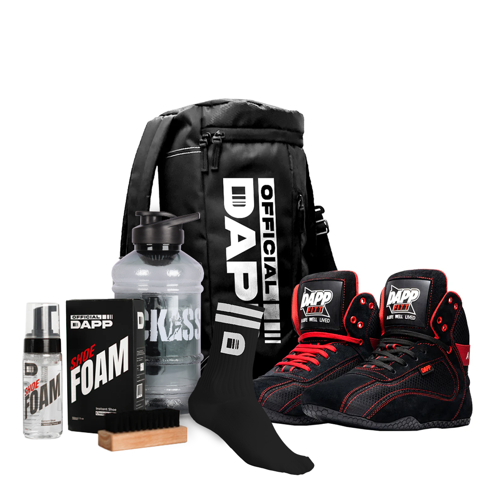 DAPP ActiveKit X Edition Black – Weightlifting Shoes, Belt, Gloves, Bag, Socks, Foam Cleaner kit, Gallon