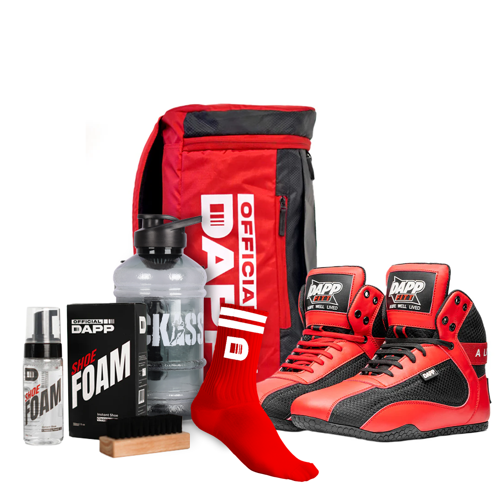 DAPP ActiveKit Z Edition RedBlack – Weightlifting Shoes, Belt, Gloves, Bag, Socks, Foam Cleaner kit, Gallon