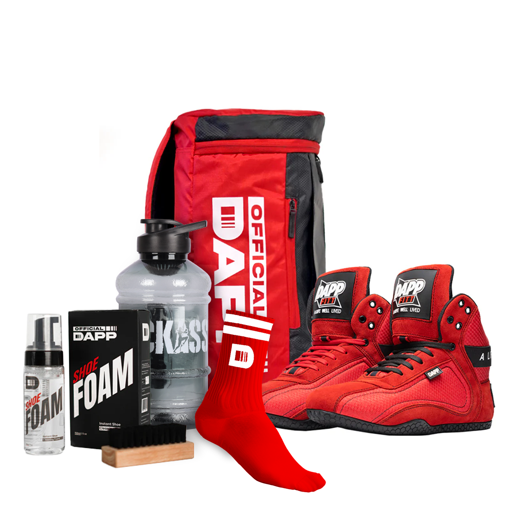 DAPP ActiveKit X Edition Red – Weightlifting Shoes, Belt, Gloves, Bag, Socks, Foam Cleaner kit, Gallon