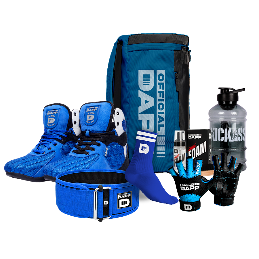 DAPP ActiveKit ATHLETE PRO Edition Blue – Weightlifting Shoes, Belt, Gloves, Bag, Socks, Foam Cleaner kit, Gallon