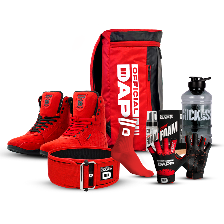 DAPP Weightlifting Luxe Edition Red, Belt, Gloves, Bag, Socks, Foam shoe Cleaner, Gallon