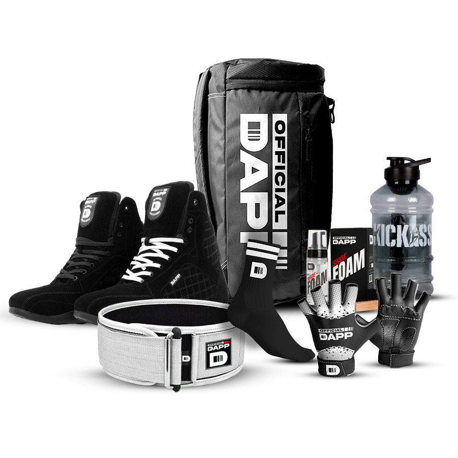 DAPP ActiveKit LUXE Edition Black – Weightlifting Shoes, Belt, Gloves, Bag, Socks, Foam Cleaner kit, Gallon
