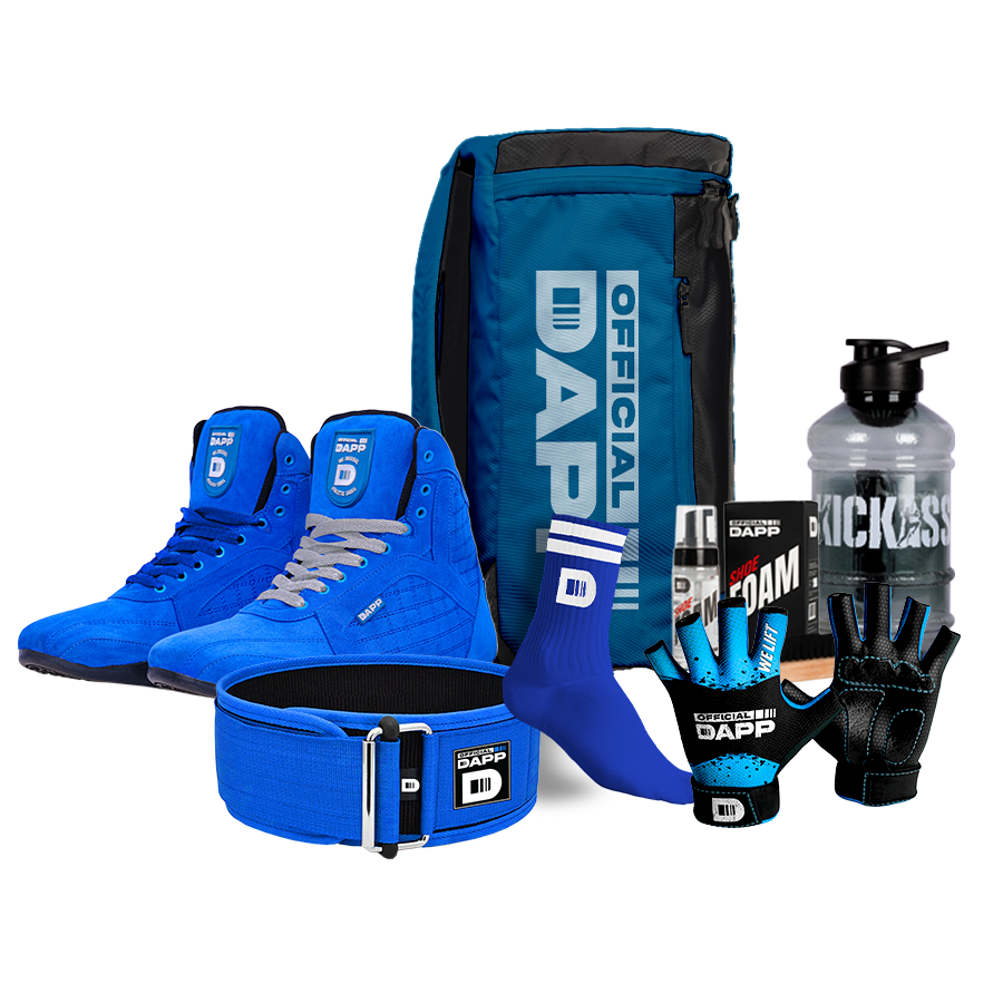 DAPP ActiveKit LUXE Edition Blue – Weightlifting Shoes, Belt, Gloves, Bag, Socks, Foam Cleaner kit, Gallon