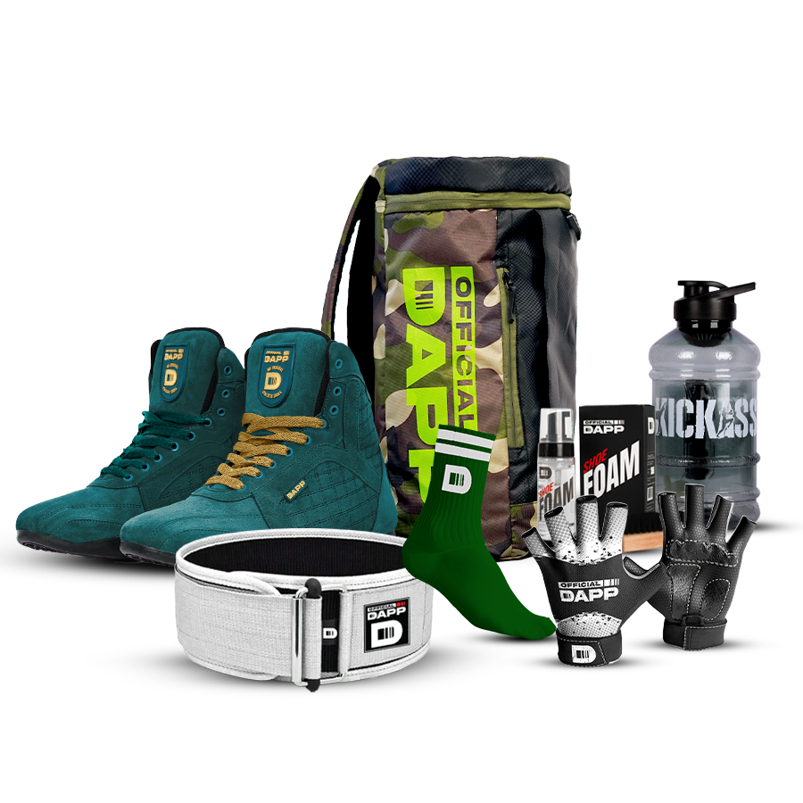 DAPP ActiveKit LUXE Edition Green – Weightlifting Shoes, Belt, Gloves, Bag, Socks, Foam Cleaner kit, Gallon