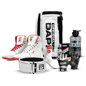 DAPP Weightlifting Luxe Edition White, Belt, Gloves, Bag, Socks, Foam shoe Cleaner, Gallon
