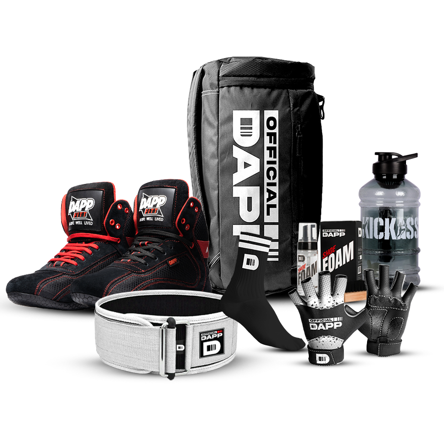 DAPP ActiveKit X Edition Black – Weightlifting Shoes, Belt, Gloves, Bag, Socks, Foam Cleaner kit, Gallon