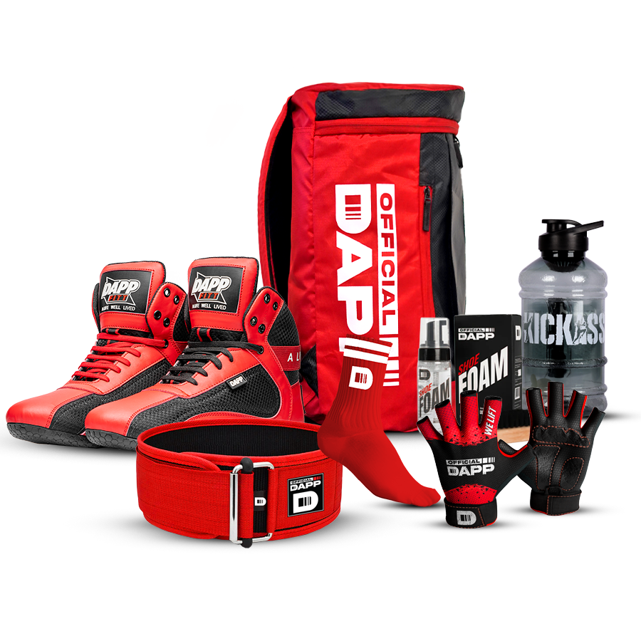 DAPP ActiveKit Z Edition RedBlack – Weightlifting Shoes, Belt, Gloves, Bag, Socks, Foam Cleaner kit, Gallon