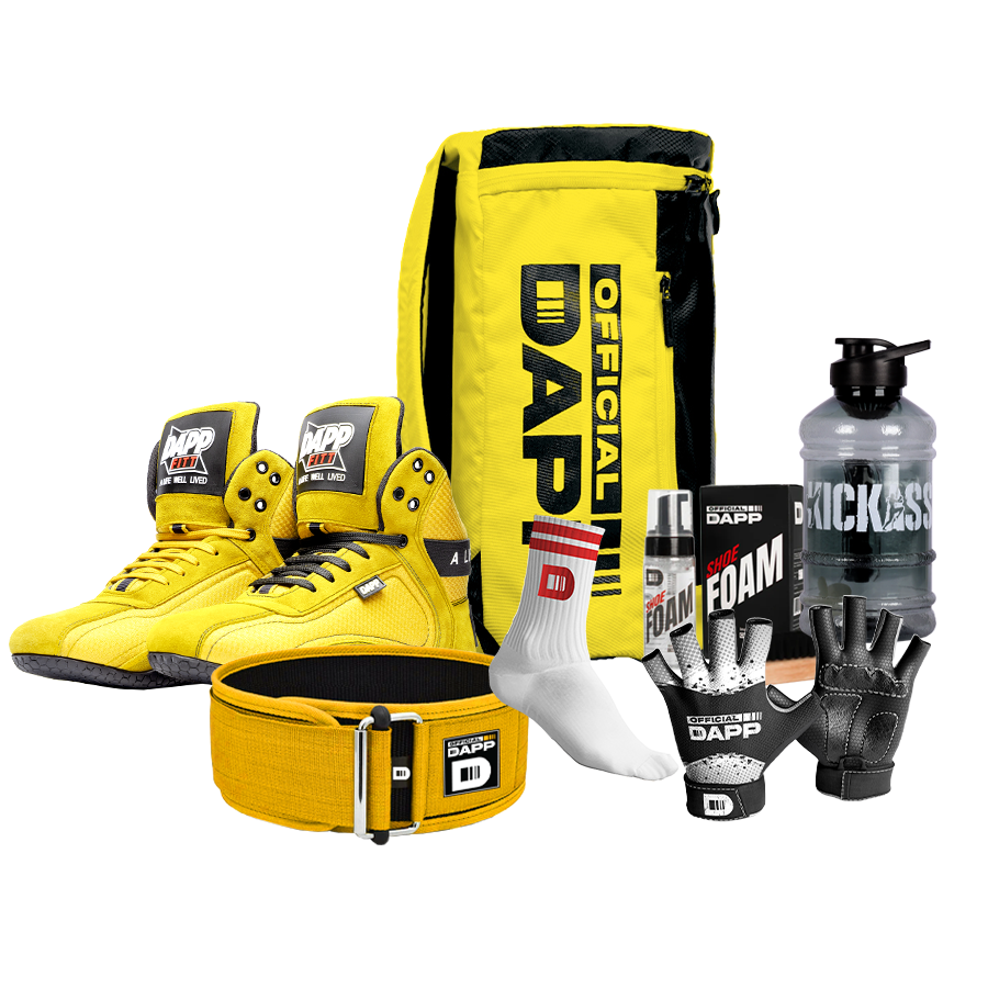 DAPP ActiveKit X Edition Yellow – Weightlifting Shoes, Belt, Gloves, Bag, Socks, Foam Cleaner kit, Gallon